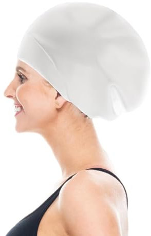 Bonnet de Bain pour Femme Homme Bonnet de Natation Extra-Large Bonnet de Piscine en Silicone Imperméable Bonnet de Bain Douche Plage Protégez Oreilles pour Cheveux Longs, Épais ou Bouclés, Afros