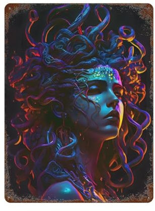 KSOXDAITIP Neon-Poster mit Medusa-Motiv, Wanddekoration, Kunst, Metall-Blech-Poster, moderne Wohnkultur, Kunst, Metallposter, Hausbar, Laden, Dekorationen, Vintage-Schild, Geschenk, 39,9 x 30 cm