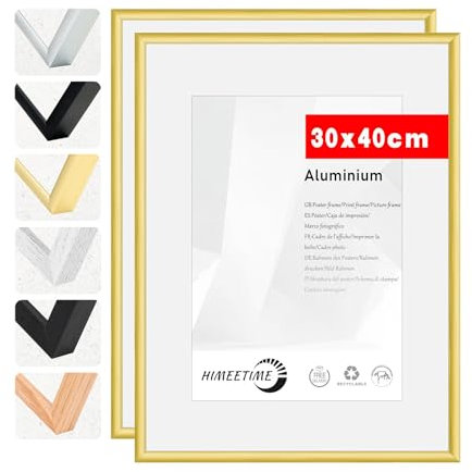 HIMEETIME® 2x Marco de fotos 30x40cm Aluminio Dorado marcos cuadros,Fácil de Colgar Para Decoración de Pared y Decoración Hogar marco 30x40 Grandes para Pósters