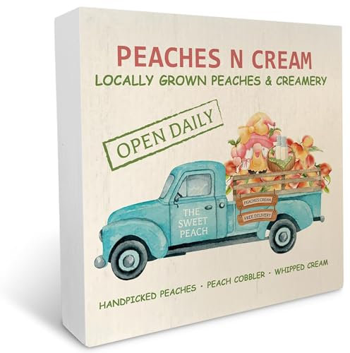 kisoyo Pfirsich-LKW-Holzkistenschild, Schreibtischdekoration, Sommer-Holzblock-Schild für Bauernhof, Café, Theke, Kabine, Schreibtisch, Tischplatte, Schreibtisch, abgestuftes Tablett, Dekoration, 12,7