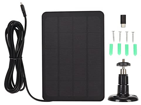 Panel Solar de 4 W para Cámara de Seguridad, Soporte de Pared Ajustable de 360° 90°, IP65 Impermeable, Puerto de Salida Micro USB y USB C, Panel Solar de Cámara de 5 V con Cable