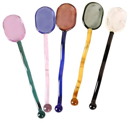 Turbokey 5 Pieces Glass Spoons - 6.1 inch Coffee Teaspoons, Heat Resistant Stirrers for Tea, Sugar, Home Bar Party (5 Color)