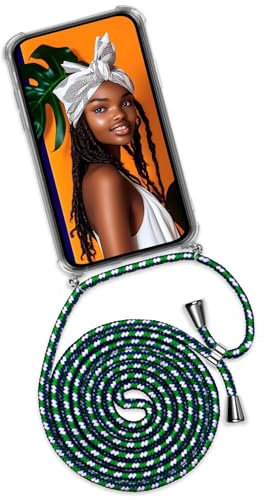 ONEFLOW Handykette für Samsung Galaxy S24 Hülle mit Band, Handyhülle mit Kette abnehmbar, Handyband zum Umhängen, Handy Umhängeband Lange Handykordel, Twist Case – Grün Weiß
