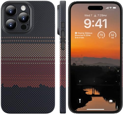 memumi Carbon Hülle für iPhone 15 Pro, 0,5 mm Ultradünne Hülle aus 1500D Aramidfaser, Schutzhülle mit 3D Textur Weaving Handyhülle Kompatibel mit iPhone 15 Pro - Nachglühen