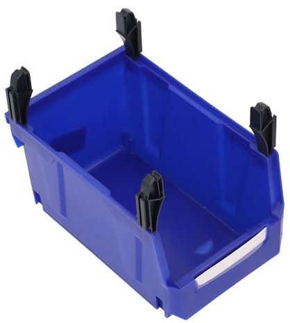 Stackable Shop Tool Bin, PP Plastic Versatile Use Back Hanging Parts Storage Organizer with 4 Brackets for Garage Hardware Store (Blue)