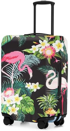 Adorila Reisegepäck-Abdeckung, waschbar, elastisch, Kofferabdeckung, Gepäckschutzhülle, Dschungel-Flamingo, M