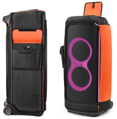 NUHFUFA Lautsprecher-Schutzhülle für JBL Partybox UItimate, Staubschutz mit Netztasche, Aufbewahrung, Ladekabel, Mikrofone, Bluetooth, kabellose Audio-Reisetasche, Schwarz , Netztasche
