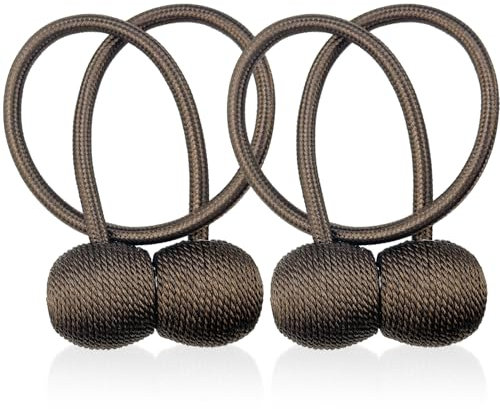 YunSchauen Magnetische Vorhang Raffhalter, 2 Stück Gardinenhalter Schnallen Vorhang Halter für Haus Dekoration, Haken Clip für Schlafzimmer Büro Dekorativer Vorhang,Braun