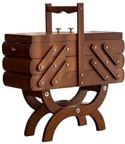 Vituord Boîte À Couture Extensible en Bois, Grande Boîte De Rangement À 3 Niveaux, avec Poignée Et Pieds De Support, pour Le Rangement des Bobines De Fil, des Kits De Broderie