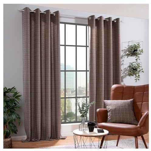 heimtexland ® Ösenschal Cosy mit Woll-Charakter Blickdicht Tartan kariert HxB 240x135 Vorhang Schotten-Karo Deko Gardine Typ899 braun