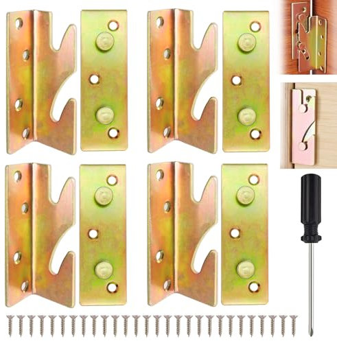 Bettverbinder Metall Einhängebeschlag 4 stk Schwerlast Bettverbinder Bettbeschlag, Bettbeschläge Eckverbinder Bettschienenhalterungen für Bettrahmenprojekt, Möbel Dicker Holz Bett