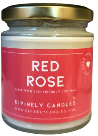 Divinely Candles® Red Rose Soy Wax Candle Eco Friendly 40 Hours Burning Candle Jar Hand-Poured Long Lasting Candle Non-Toxic Long Burning Time Candle