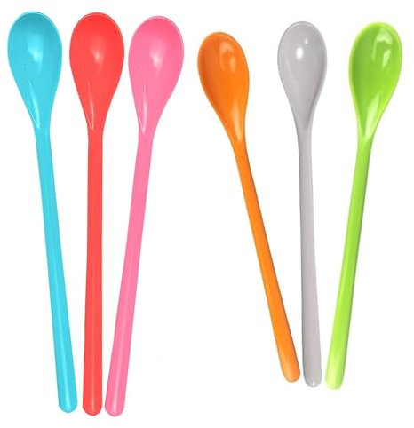 Lieblich Löffel Lang Bunt,6 Stück Plastiklöffel Lang Mehrweg, Lange Eierlöffel Kunststoff, Eislöffel Lang, Marmeladenlöffel Lang, Cocktail Löffel Lang, Joghurtlöffel Lang, Teelöffel Lang(6 Farben)