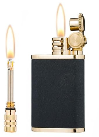 QAQCDAHJI Mechero de queroseno de estilo antiguo con cerilla permanente con cerilla permanente (plata) (Matte Black)