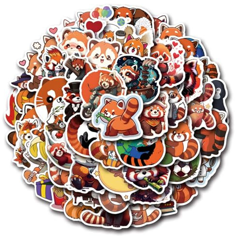 110 Stück Roter Panda Aufkleber, Rote Panda Sticker Set, Wasserdichte Vinyl Graffiti Decal für Laptop Skateboard Gepäck, Teens und Kinder