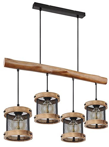 GLOBO Hängeleuchte Pendellampe Holzleuchte Esstischlampe, 4-flammig, Wohnzimmerleuchte Landhaus, Holz Metall, schwarz, 4x E27 Fassung, LxBxH 85x16x120