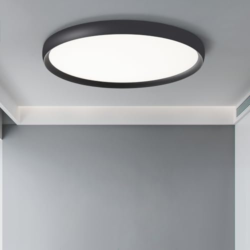 Fordeson 50cm Schwarze LED Deckenleuchte Flach – Ultra-Dünne Moderne Unterputzleuchte, Dimmbar 3000K-6000K, 40W – Minimalistische Schlafzimmerlampe für Wohnzimmer, Esszimmer, Flur, Bad