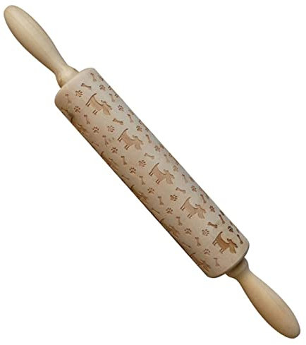 DECHOUS Holz Nudelholz Mit Geprägtem Hunde Knochenmuster Langlebiges Rutschfestes Backrolle Für Teig Plätzchen Pizza Fondant Küchenwerkzeug Für Heim Bäckerei-einsatz