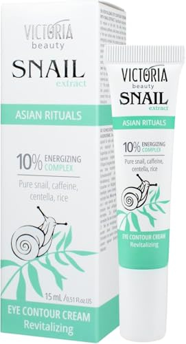 Victoria Beauty Schneckenschleim Augencreme gegen Falten und Augenringe mit Koffein, Centella Asiatica und Reis Extrakt, Faltencreme, Anti Aging Snail Eye Contour Cream, Rejuvenating Skincare, 15ml