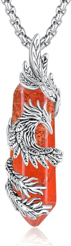 INFUSEU Kristall Phönix Kette, Vogelhänger Spirituelle Tiere Red Pierre Halskette Schmuck Kristall Rising Phoenix Lapislazuli Geschenke für Frauen Mädchen Damen