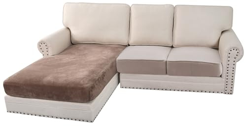BellaHills Samt-Stretch-Sofa-Sitzkissenüberzüge, Chaiselbezug, Möbelschutz für Chaiselsofa mit elastischer Unterseite (Chaiselé, Taupe)