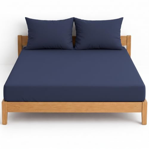 NIYS Luxury Bedding Finest 100% Egyptian Cotton 10/25CM Fitted Sheets in 15 Colours (Navy, Double + pillow case pair)