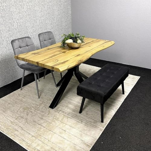 KOSY KOALA Dining Table with Grey Velvet Chairs and Modern Wooden Benches