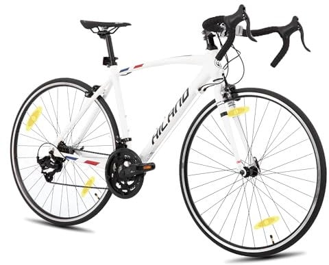HILAND 700C Rennrad für Erwachsene, 14-Gang, 570mm Aluminiumrahmen, Dual Caliper Bremsen, Weiß Straßenfahrrad für Damen und Herren, Leichtgewicht, für Pendler