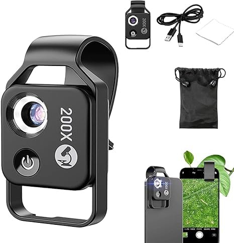 Zoomzip 2025 Nouvelle lentille de grossissement 200x, avec lentille Cpl/lumière LED, lentille de téléphone portable Nanozoom, accessoires de microscope numérique de poche pour téléphone, plus stable