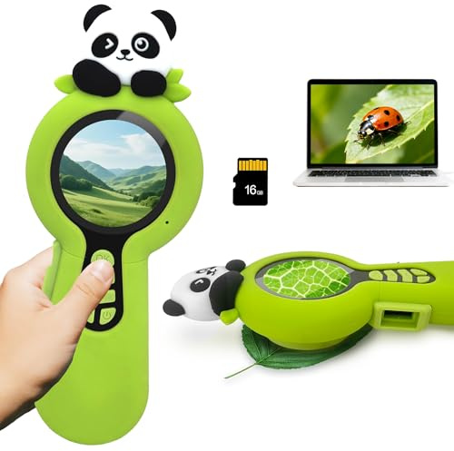 Microscope numérique 2 en 1 pour Enfants, Un Objectif Photo et Un Objectif de microscopique, Microscope Enfant 100X avec Carte mémoire 16GB, pour Petits explorateurs, Panda