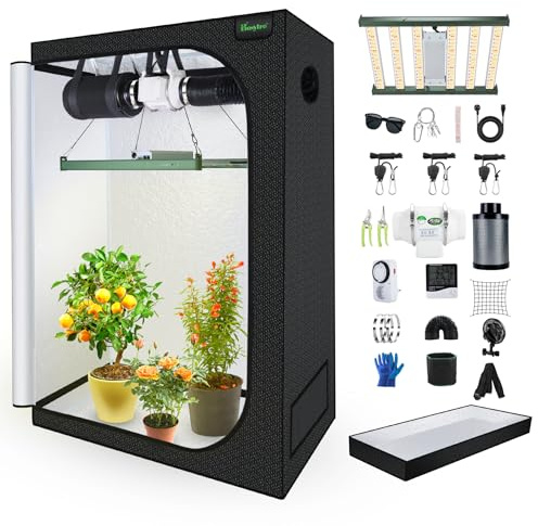 BOSYTRO Growzelt Komplettset, 200W LED Grow Lampe Vollspektrum, Growzelt Indoor, Komplettes Hydroponics 600D Growing Tent Kit Belüftungssystem mit Thermo-Hygrometer, Zeitschaltuhr(SZXTJ-120x60x180-6Z)