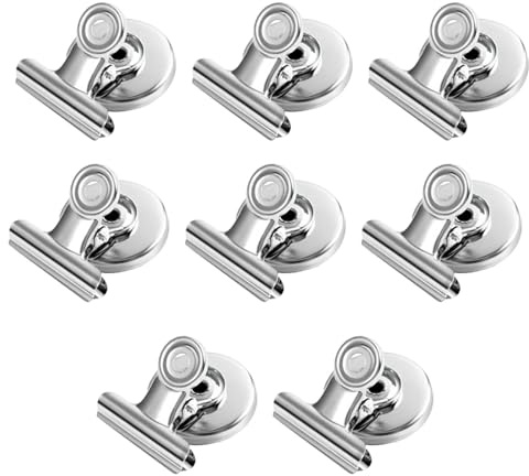 8 Pack Stainless Steel Magnetic Bulldog Clips | Anti-scratch fridge magnets, heavy duty clips for whiteboard, notice board, kitchen and office
