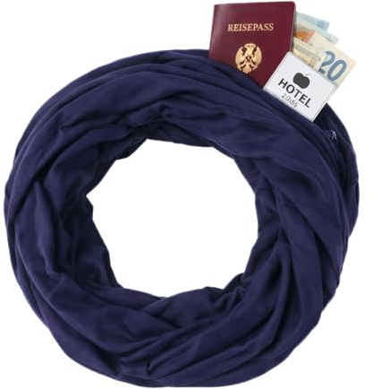 KARMA.DIEM Écharpe Infini de Voyage Antivol avec Poche Secrète Zippée – Sécurise Passeport, Smartphone et Argent – Tour de Cou Doux et Léger – Unisexe Homme et Femme