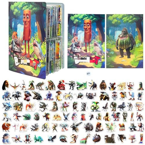 3D-Effekt Brain-rot Sammelkarten Album mit 100 Stickern, Wackelbild-Cover Kartenalbum 4-Pocket für 80 Karten, Wasserfeste PVC Aufkleber Set, Sammler-Zubehör für Kinder & Fans