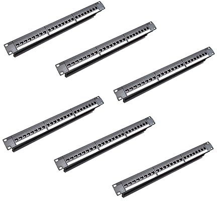 Tacdas 6pièces 19 Pouces 1U Armoire Rack Pass-Through 24 Ports CAT6 Panneau de Brassage Port de Contact RJ45 (Port de Contact RJ45) Cadre Modulaire
