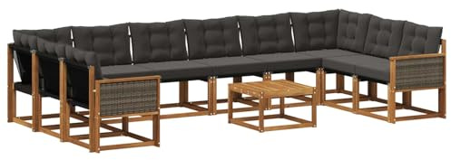 vidaXL Outdoor-Sofagarnitur mit Kissen 11 pcs Natürlich und Schwarz, Garten-Sofa, modernes Outdoor-Satz, haltbare Terrassenmöbel, perfekte Lounge für Entspannung und Komfort