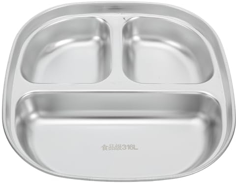 STOBAZA Assiette de Contrôle des Portions 3 Compartiments Réutilisables et Faciles à Nettoyer en Acier Inoxydable Argenté pour Camping et École