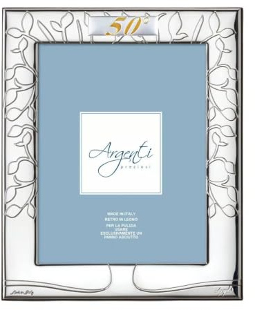 Albalù Cornice Portafoto Argento Albero della Vita Nozze d'Oro Formato Foto 13x18 cm - Idea Regalo 50° Anniversario di Matrimonio Genitori da Tavolo Retro in Legno Made in Italy