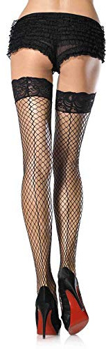 Leg Avenue Women's Stay Fishnet Thigh Highs with Backseam, Industrial Black, One Size