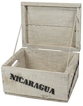 haus-garten-versand.de Holzkiste, mini (21x27x14,5cm),Vintage weiß, Weinkiste, Obstkiste mit Deckel und Aufdruck