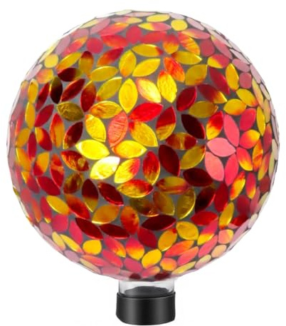 Lily's Home Colorful Mosaic Glass Gazing Ball, Designed with a Stunning Holographic Petal Mosaic Pattern to Bring Color and Reflection to Any Home and Garden, Red and Gold (10 Diameter)