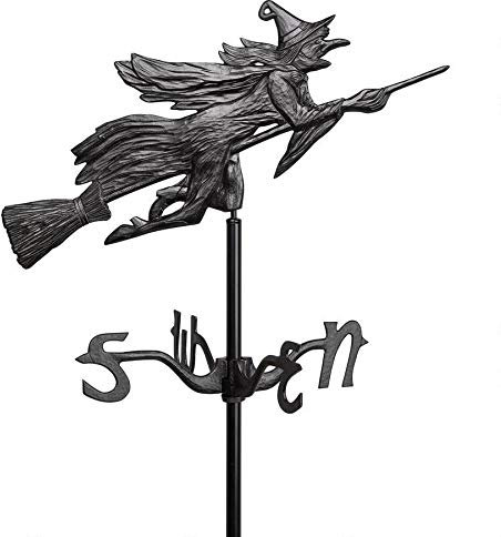 Design Toscano Böse Hexe im wehenden Wind Wetterfahne aus Metall, Dachhalterung, 30,5 x 58,4 x 91,4 cm