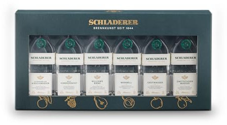 Schladerer Obstbrand Klassiker Mini Set mit Kirschwasser, Williams-Christ Birnenbrand, Himbeergeist, Zwetschgen- & Obstwasser - Obstbrände Geschenk-Set aus dem Schwarzwald (6 x 30 ml)