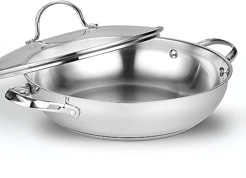 Cooks Standard Wok-Rührpfanne mit Glasdeckel, klassischer Edelstahl, 30 cm, silberfarben