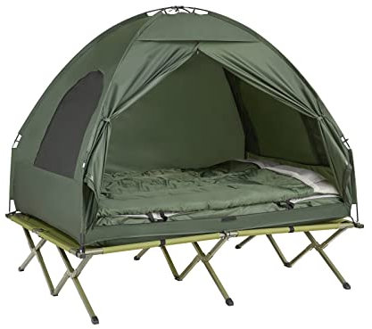 SoBuy 2 Person Foldable Camping Tent with Bed Air Mattress Sleeping Bag Carrying Bag Camping Bed Army Green W193 x D145 x H188cm OGS32-L-GR