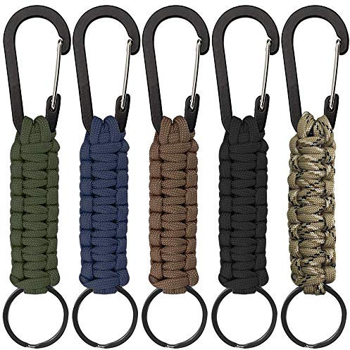 5 portachiavi in paracord con moschettone, SENHAI intrecciato cordino con gancio per chiavi, coltello, torcia per esterni, campeggio, escursionismo, zaino adatto per uomini e donne, 5 colori