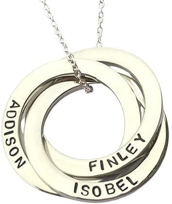 Personalised Linked Circles Silver Necklace, Gift for Mum, Nanny, Wife, Russian Wedding Ring Necklace, mothers day gift