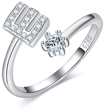 CRYSLOVE Damen Mädchen Buchstabe Ring 925 Sterling Silber Offener Verstellbare Initiale Alphabet A-Z Ringe Schmuck mit Geschenkbox
