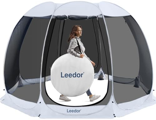 Leedor Gazebos for Patios Screen House Room 8-10 Person Canopy Pergolas Mosquito Net Camping Tent Dining Pop Up Sun Shade Shelter Mesh Walls Not Waterproof Beige,12'x12'