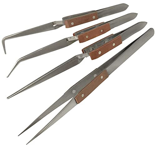 4 ANGLED straight self locking soldering tweezers watch jewellers hand free set (120)
